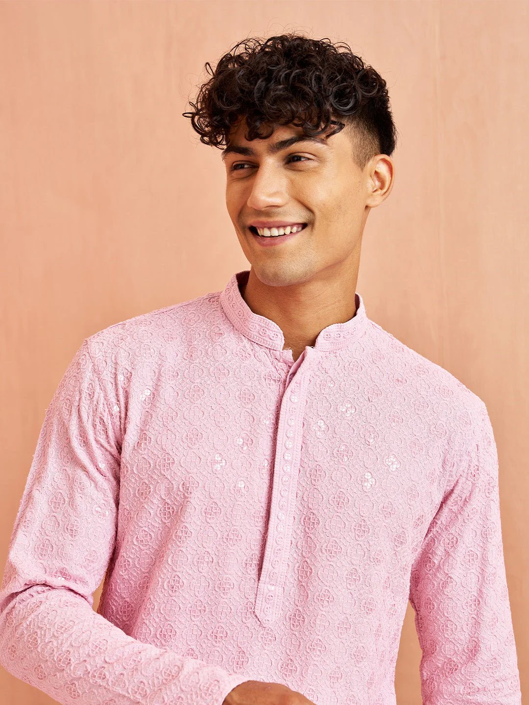 Men's Onion Rayon Chikankari Sequin Embroidered Kurta Pyjama Set - Image 2