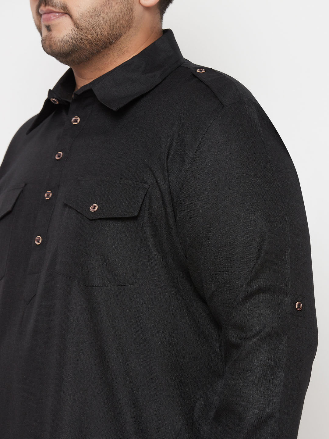 Men's Plus Size Black And Cream Cotton Blend Pathani Set - Image 5