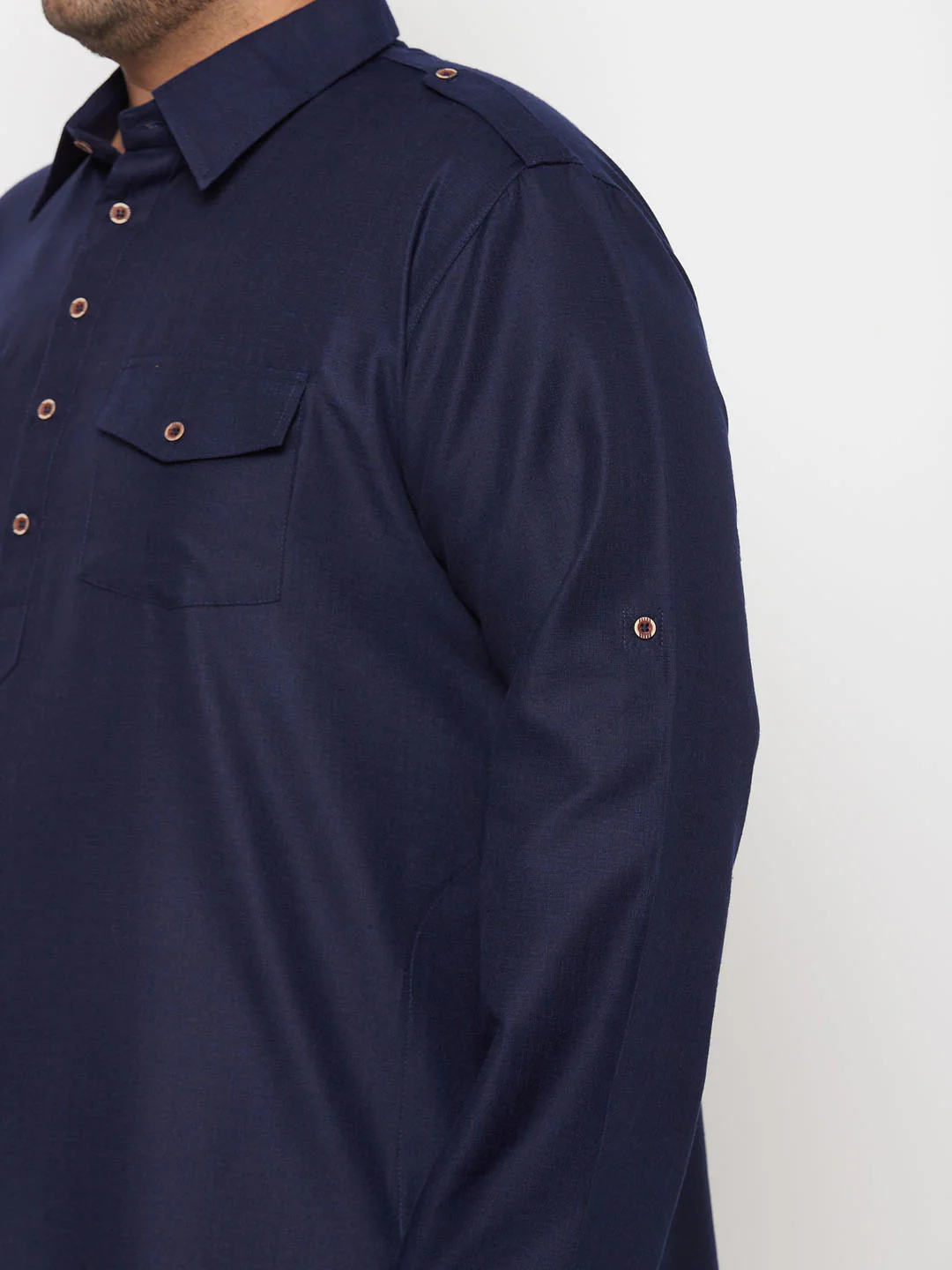 Men's Plus Size Blue And Cream Cotton Blend Pathani Set - Image 5