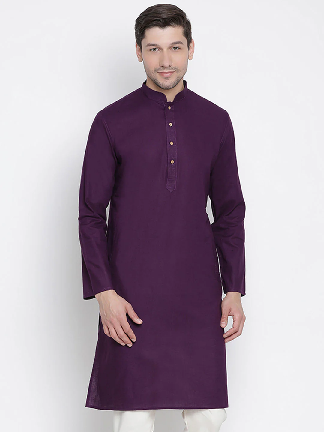 VASTRAMAY Men's Purple Cotton Kurta