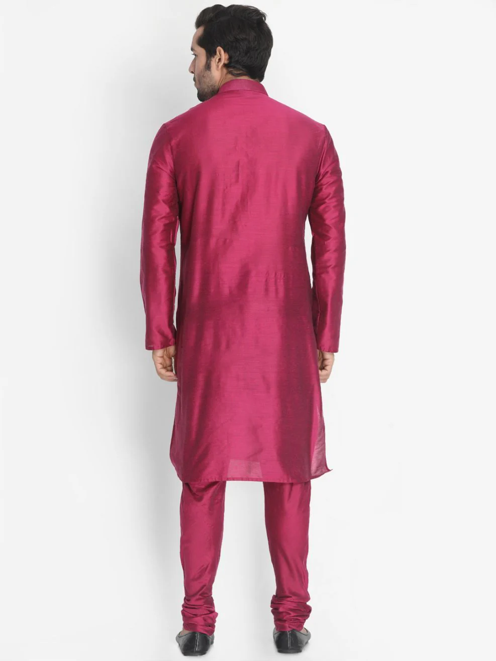 VASTRAMAY Men's Purple Cotton Silk Blend Kurta and Pyjama Set - Image 4