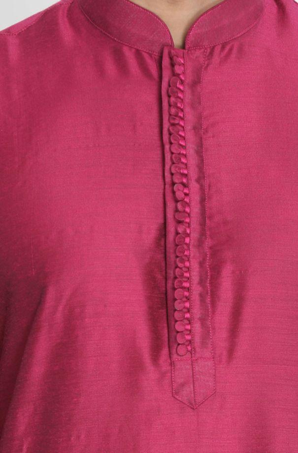 Men's Fuchsia Cotton Silk Blend Kurta - Image 3