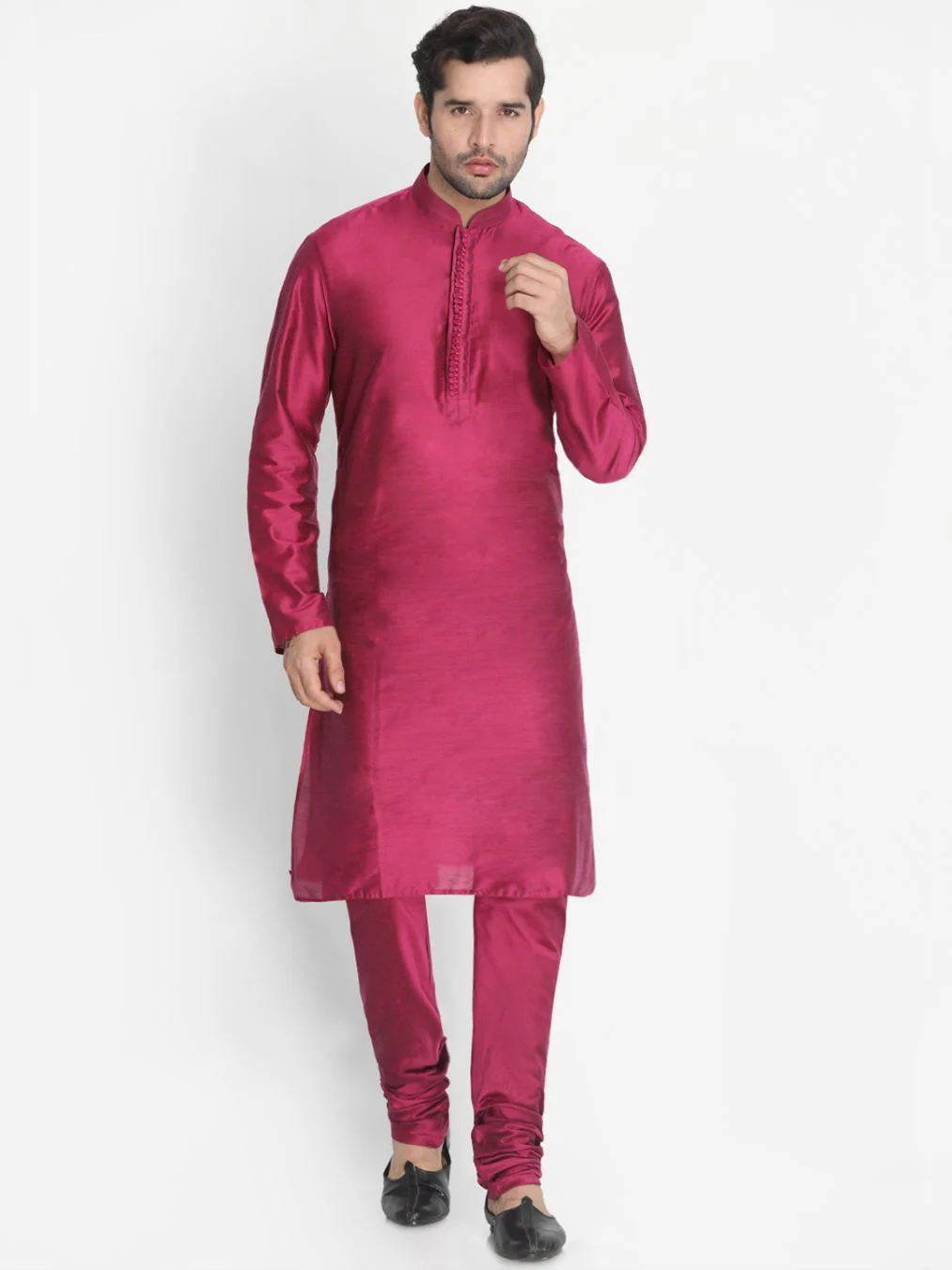 Men's Fuchsia Cotton Silk Blend Kurta - Image 5