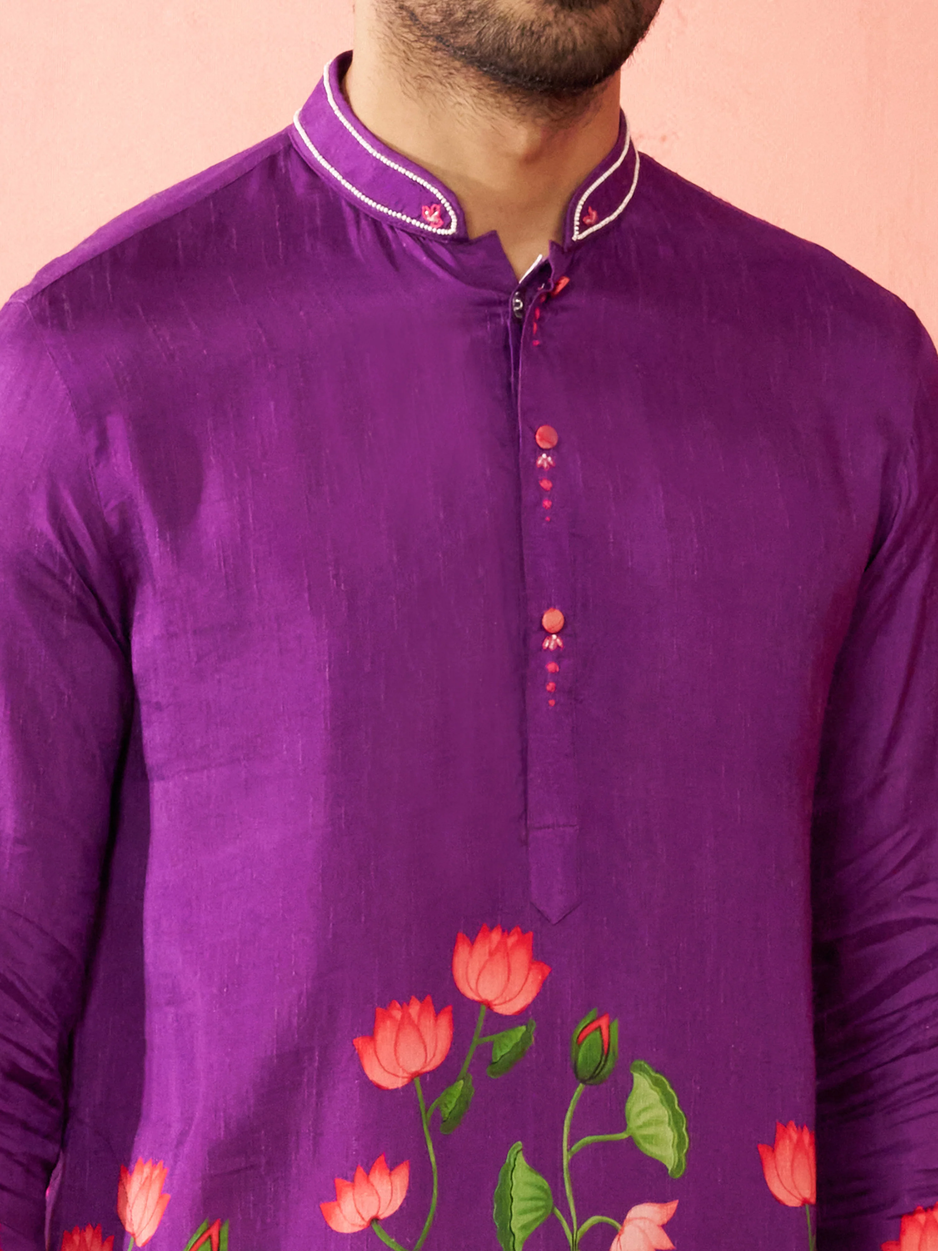 Men's Purple Digital Print Long Kurta - Image 2