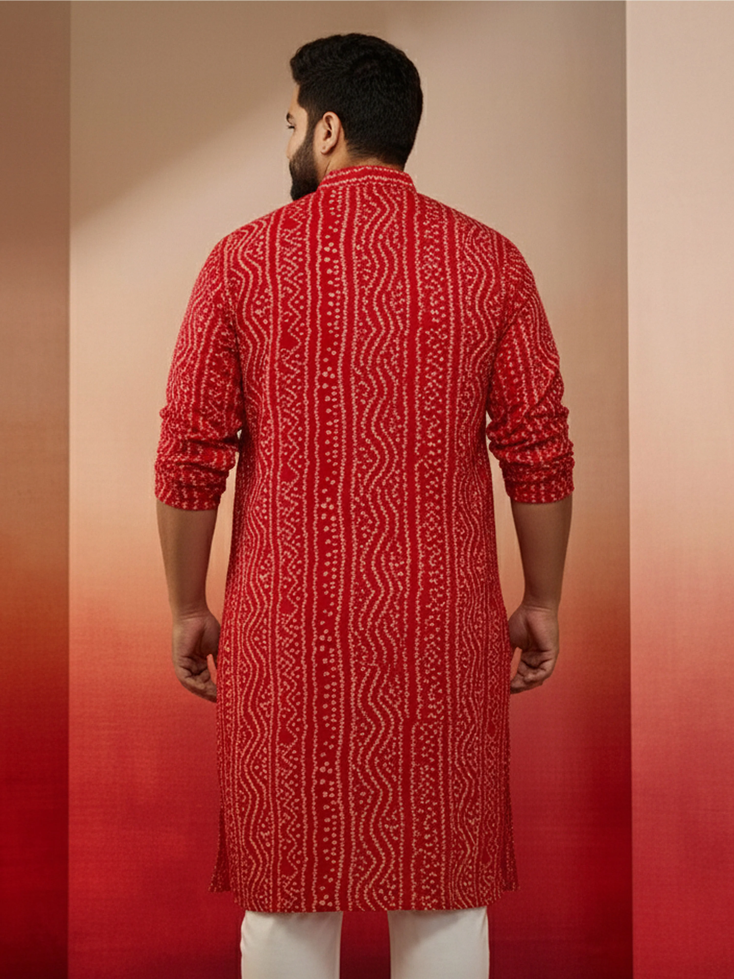 Men's Plus Red Bandhani Kurta - Image 4