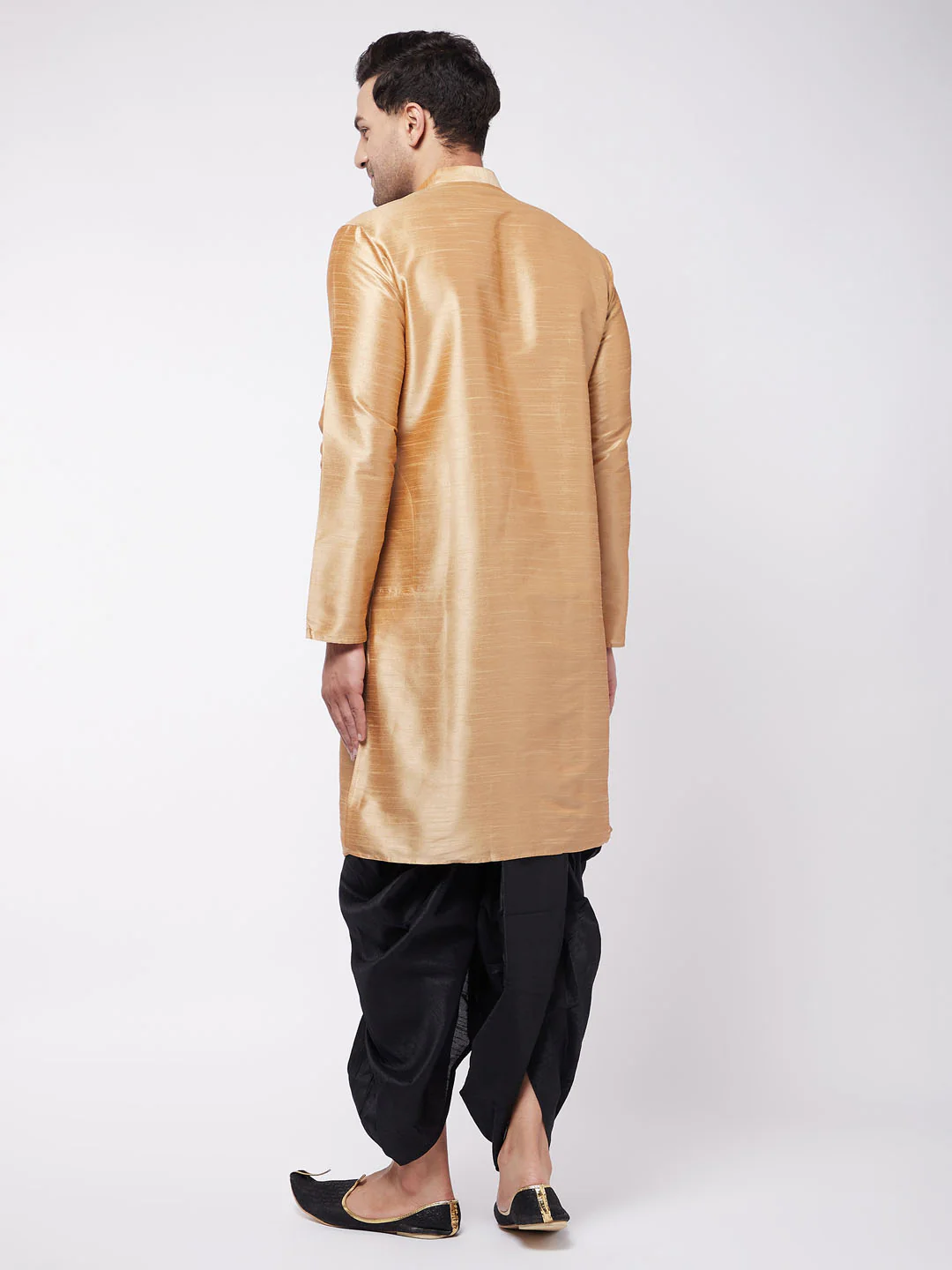 Men's Rose Gold And Black Silk Blend Kurta And Dhoti Set - Image 4