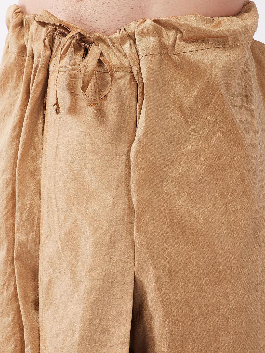 Men's Gold Zari Weaved Jacket With Kurta Dhoti Set - Image 5