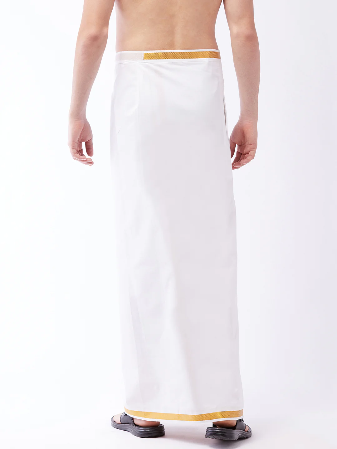 Men's White And Gold Dhoti/Mundu/Vesty - Image 3