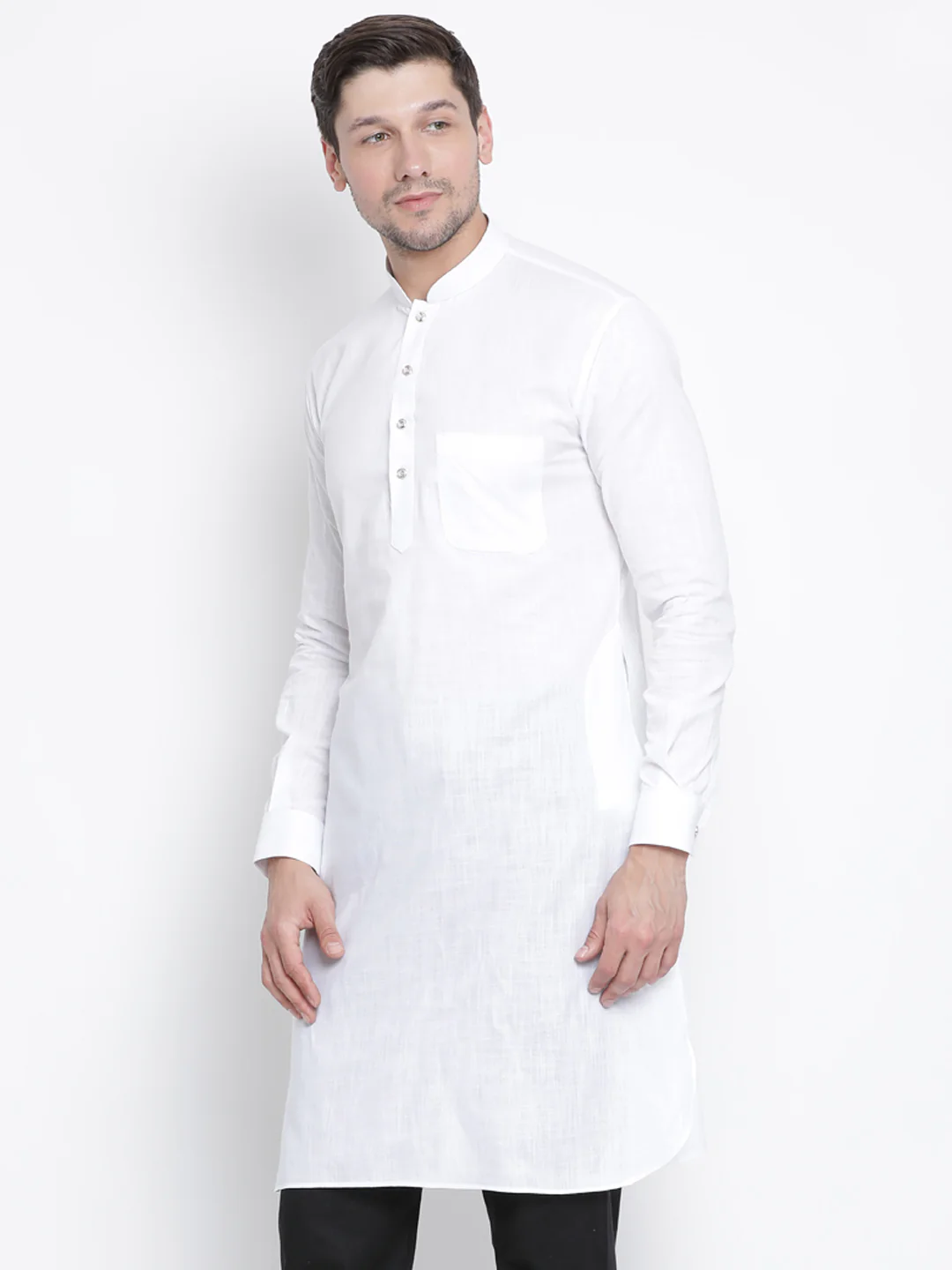 Men's White Cotton Blend Pathani Kurta - Image 5