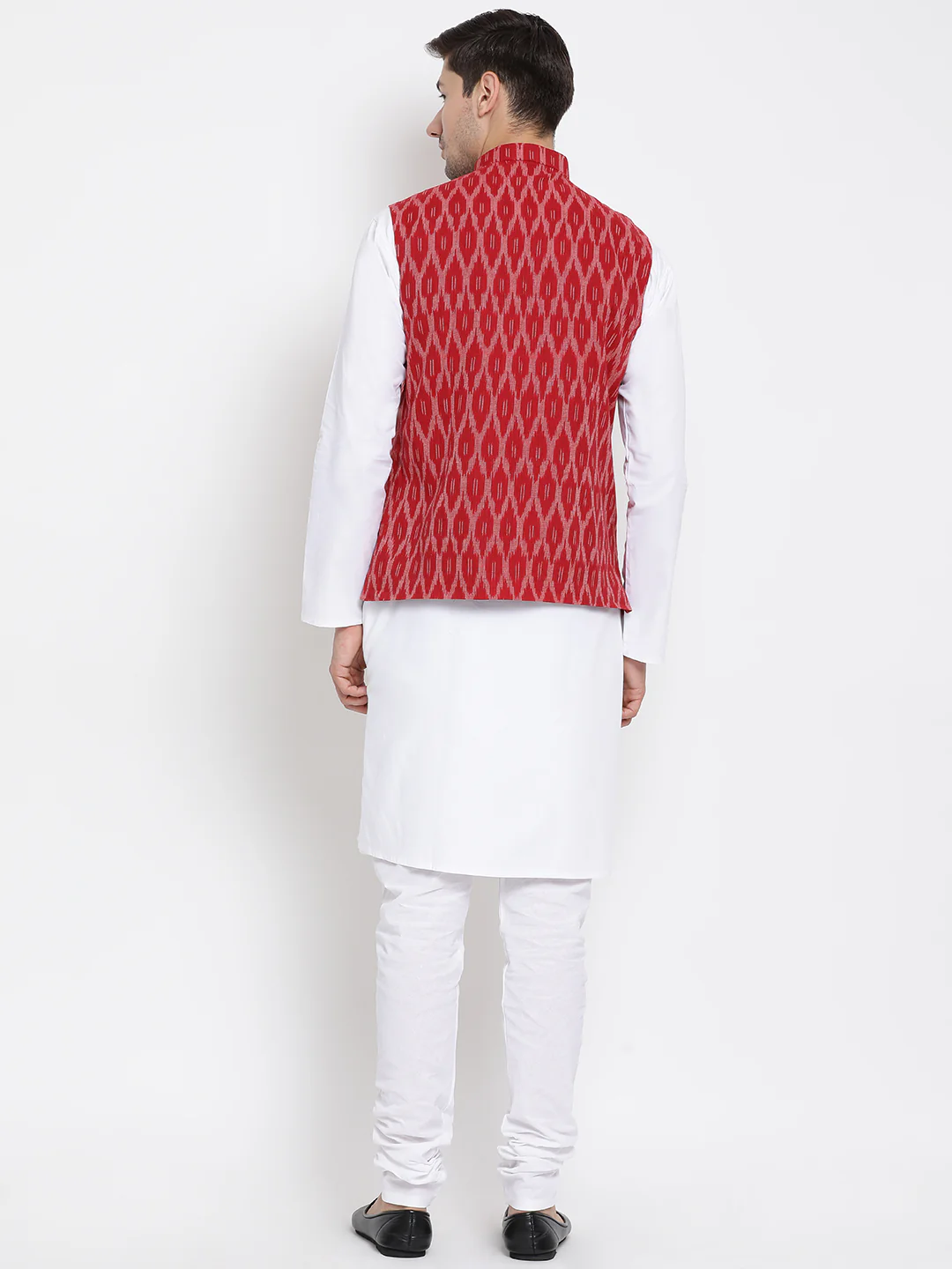 Men's White Cotton Kurta, Maroon Ethnic Jacket and Pyjama Set - Image 4