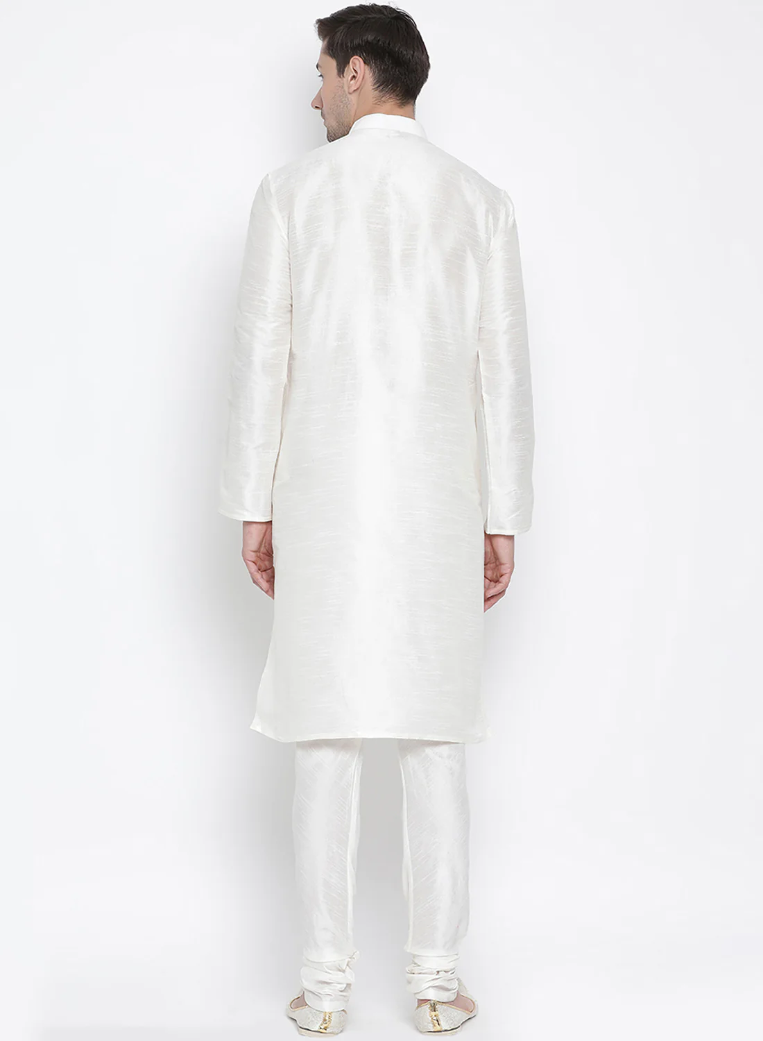VASTRAMAY Men's White Cotton Silk Blend Kurta and Pyjama Set - Image 3
