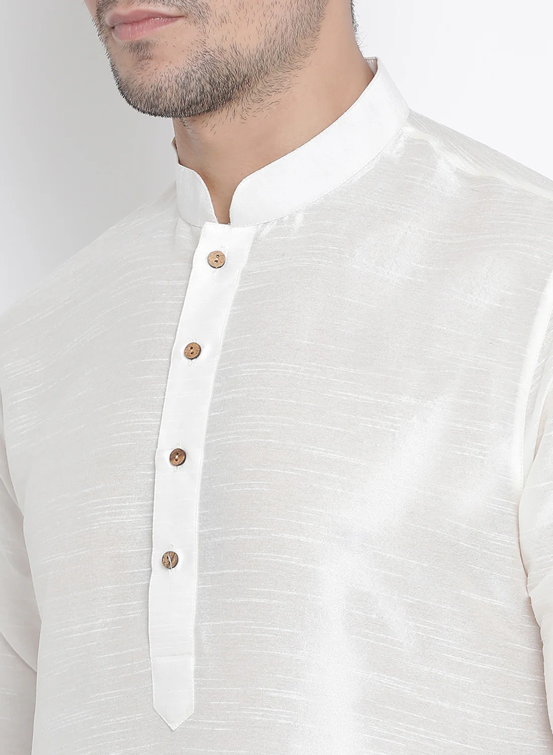 Men's White Cotton Silk Blend Kurta and Pyjama Set - Image 3