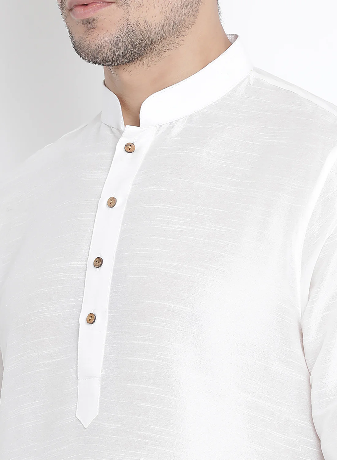 Men's White Cotton Silk Blend Kurta and Pyjama Set - Image 3
