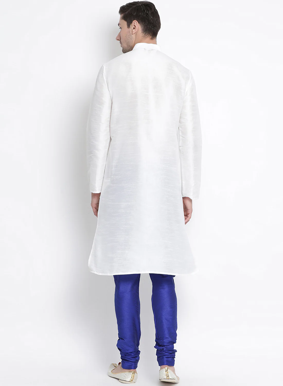 Men's White Cotton Silk Blend Kurta and Pyjama Set - Image 4