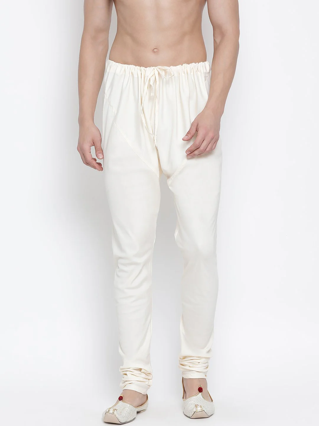 Men's White Cotton Silk Blend Churidar