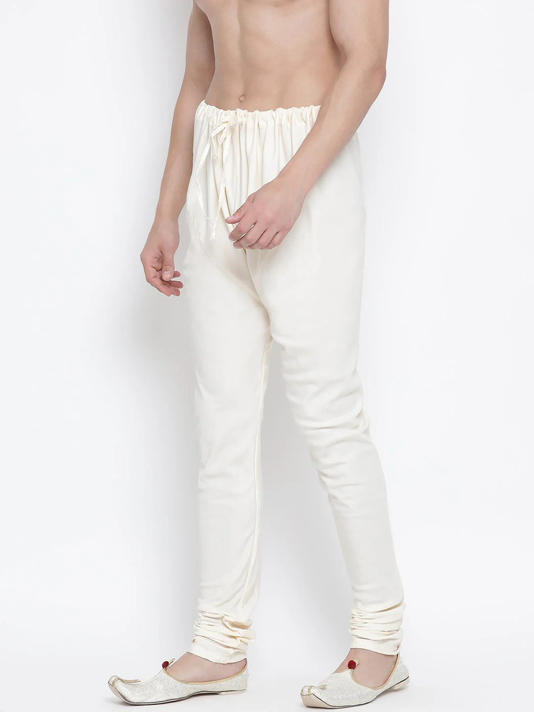 Men's White Cotton Silk Blend Churidar - Image 2