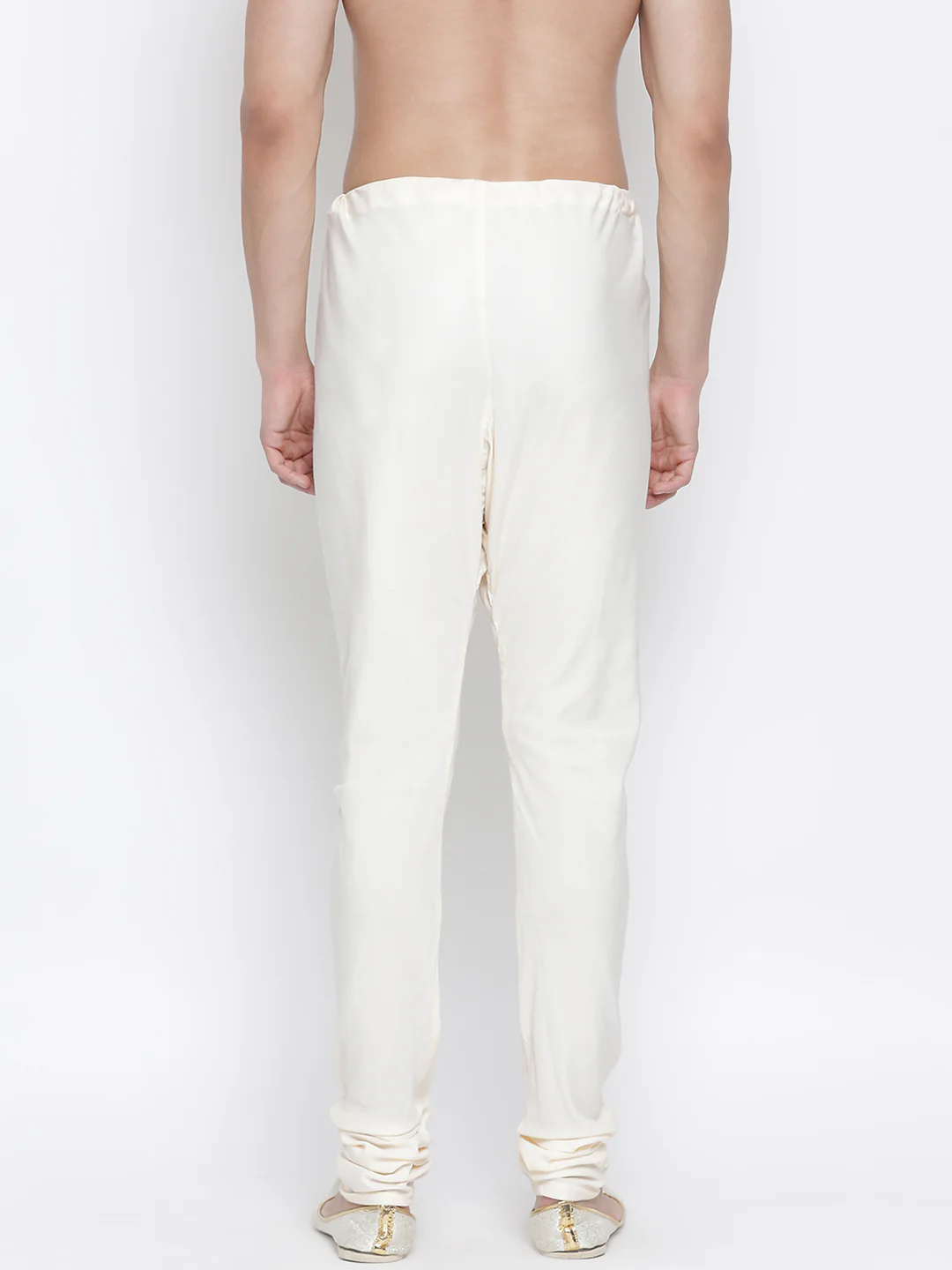 Men's White Cotton Silk Blend Churidar - Image 4
