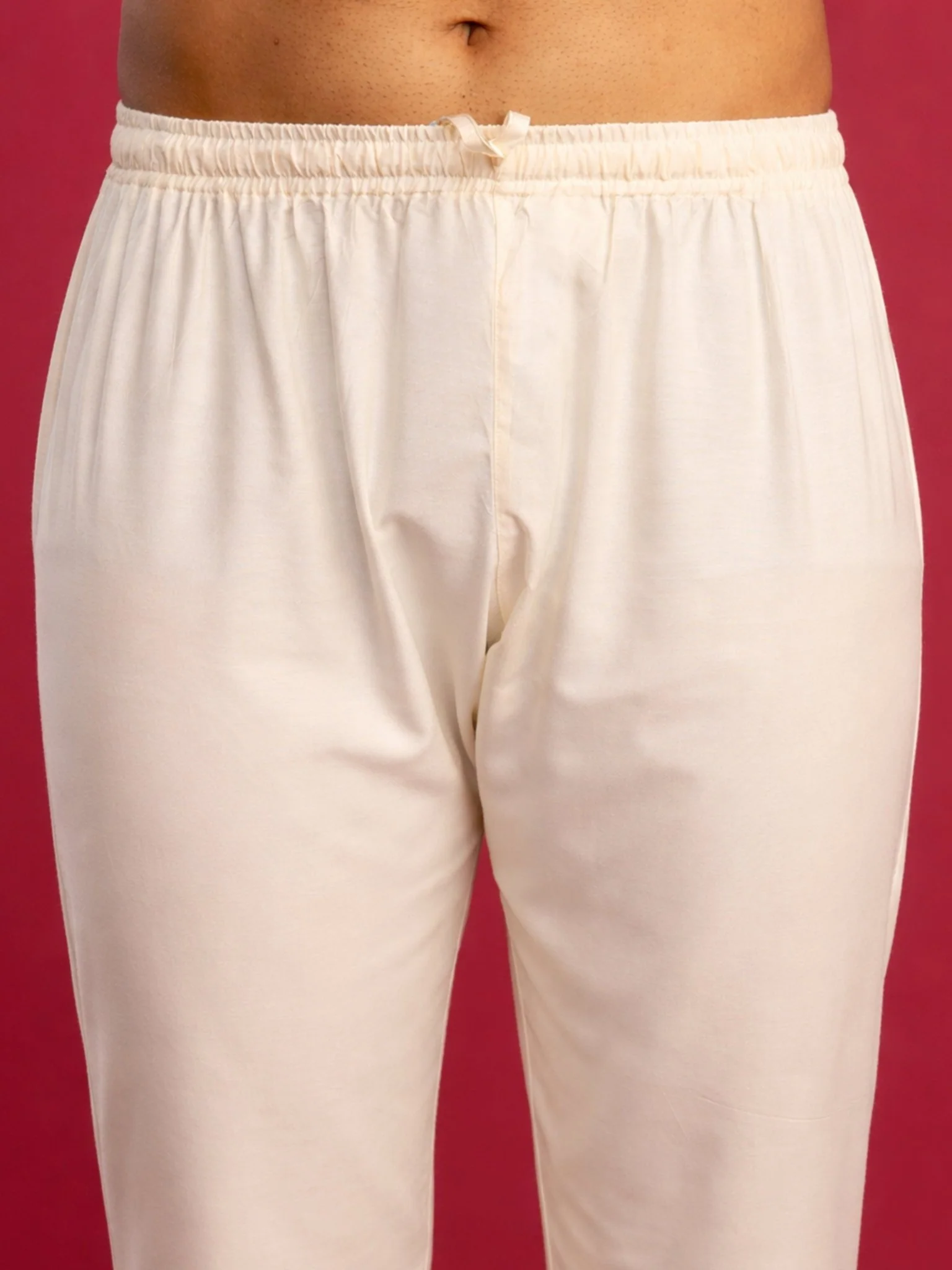 Men's Yellow Faux Georgette Kurta with Cream Pyjama Set - Image 6