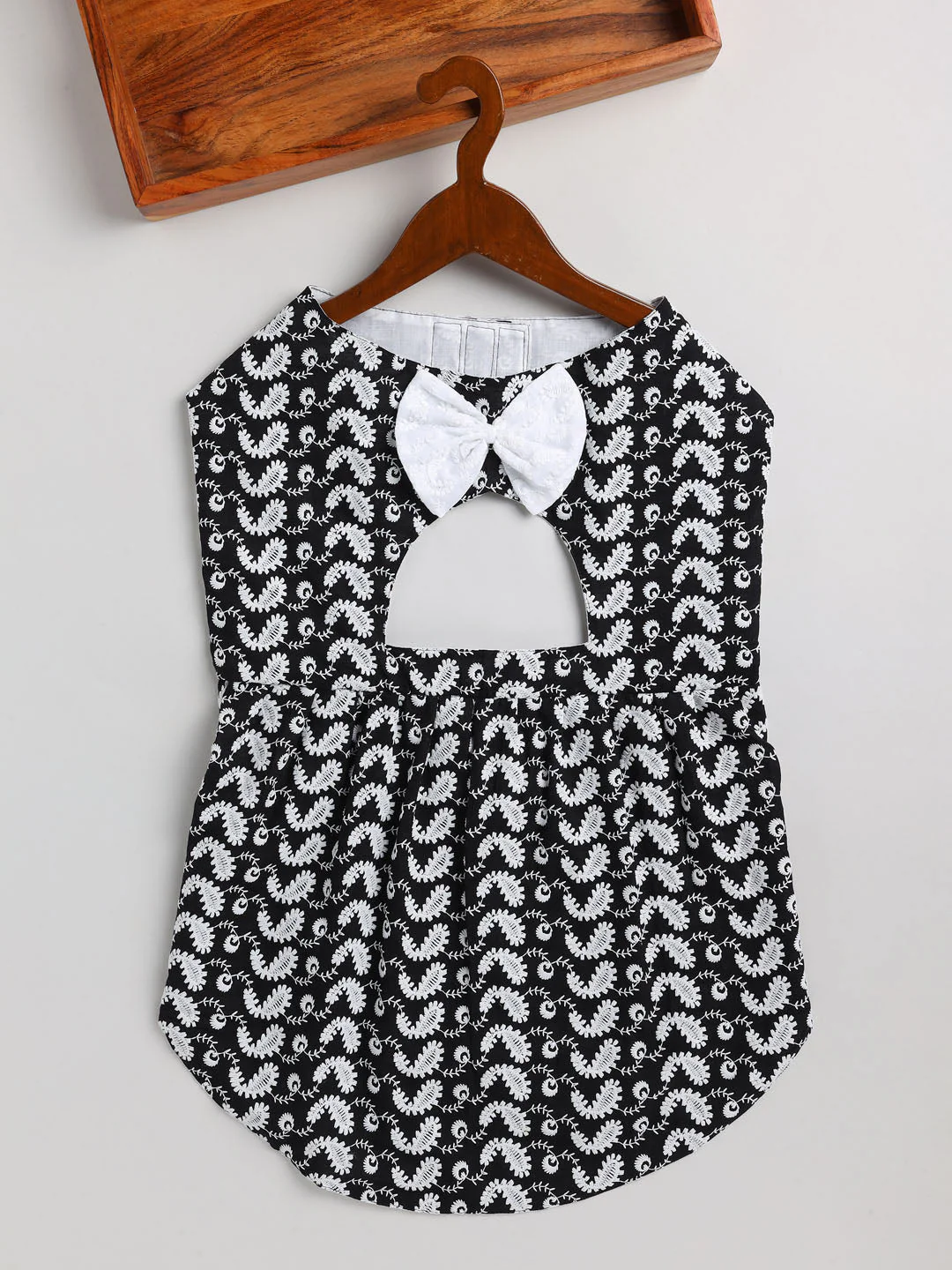 Dogs' Black Chikankari Flared Dress With Attached Bow - Image 2