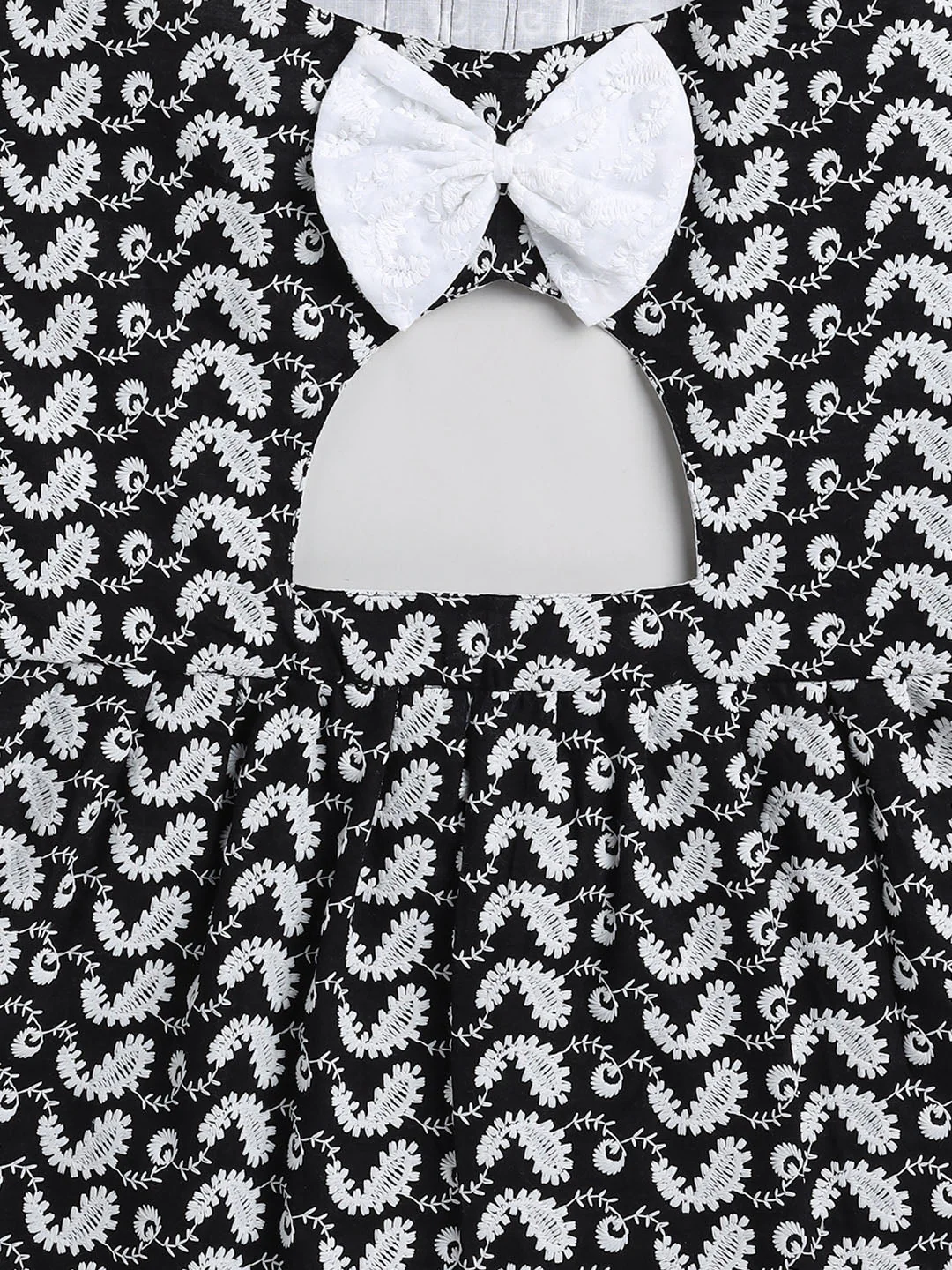 Dogs' Black Chikankari Flared Dress With Attached Bow - Image 4