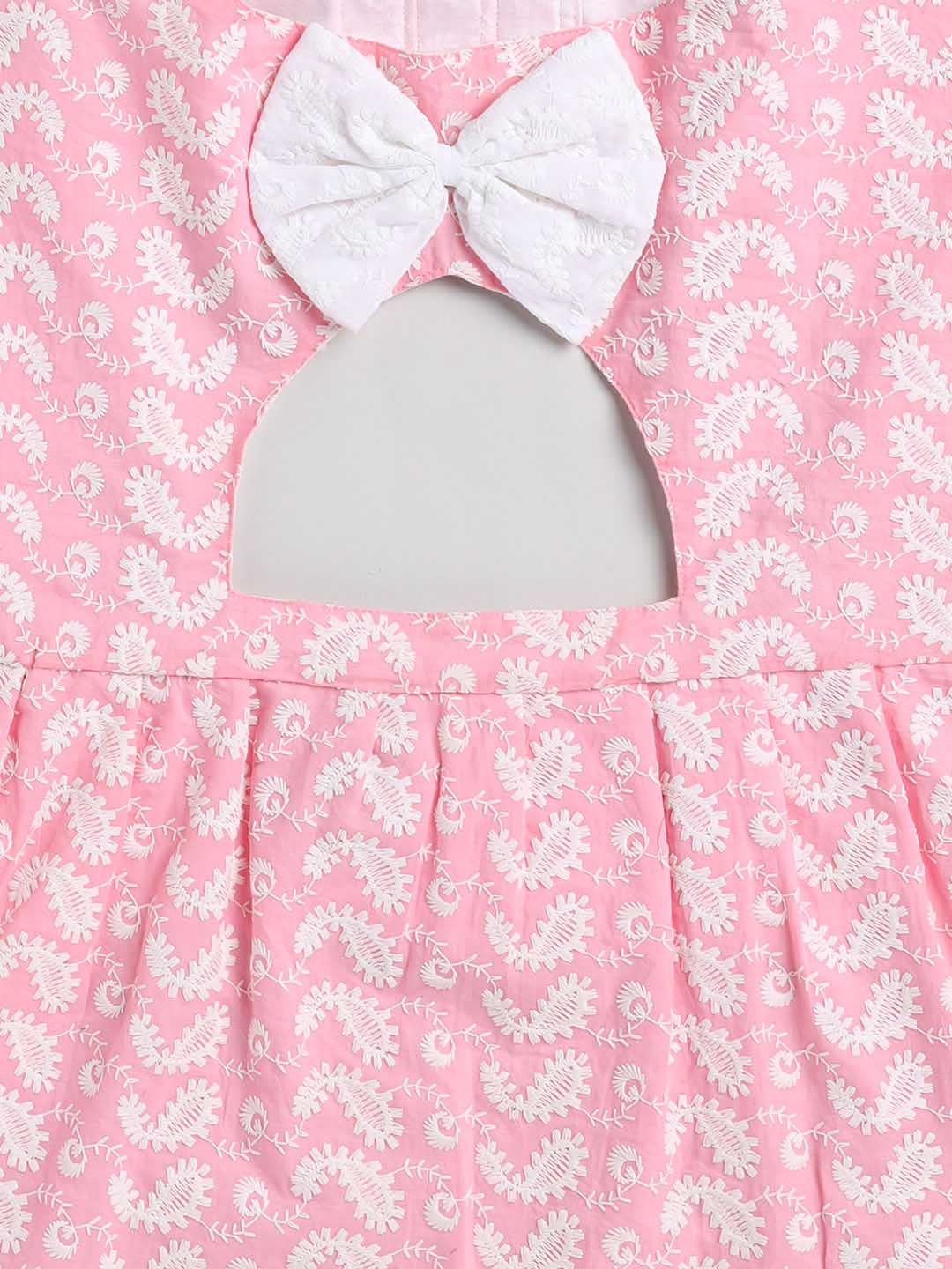 Dogs' Pink Chikankari Flared Dress With Attached Bow - Image 4