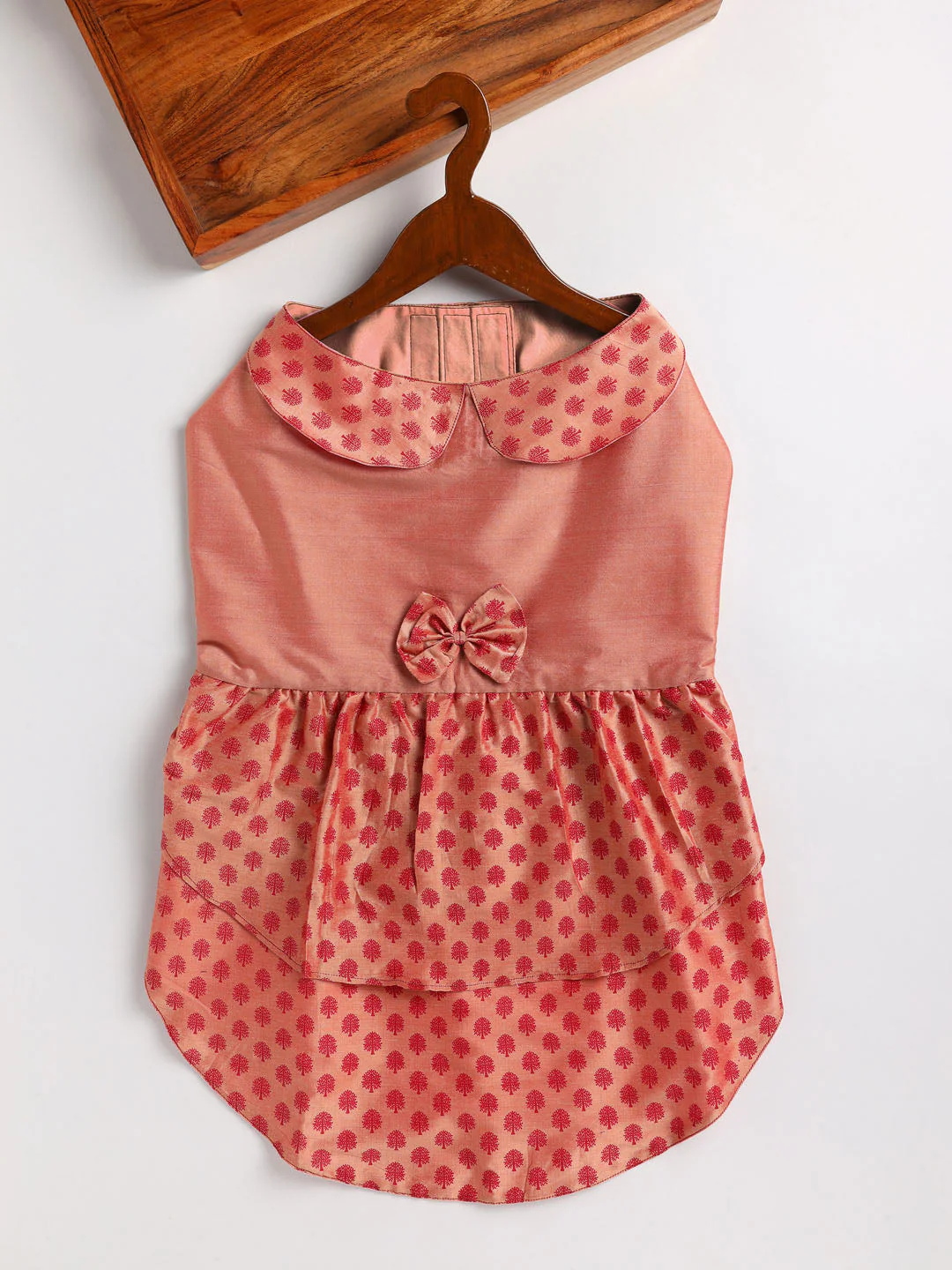 Dogs' Pink Printed Flared Frock With Attached Bow - Image 2