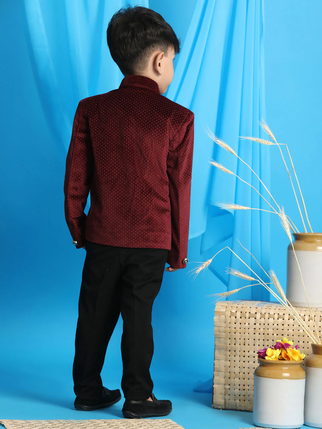 Boy's Maroon Polka Dot Printed Jodhpuri - Image 2