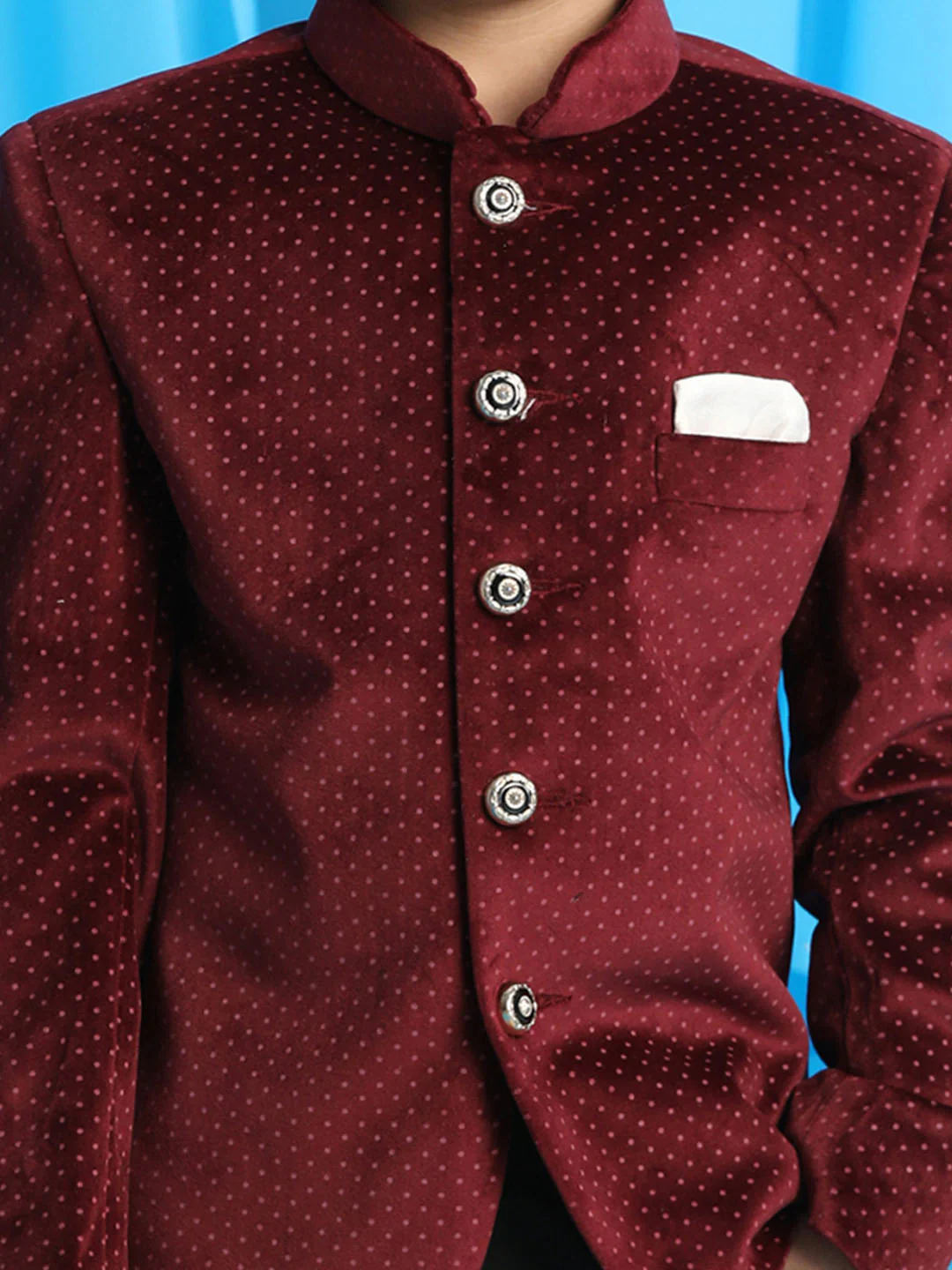 Boy's Maroon Polka Dot Printed Jodhpuri - Image 3
