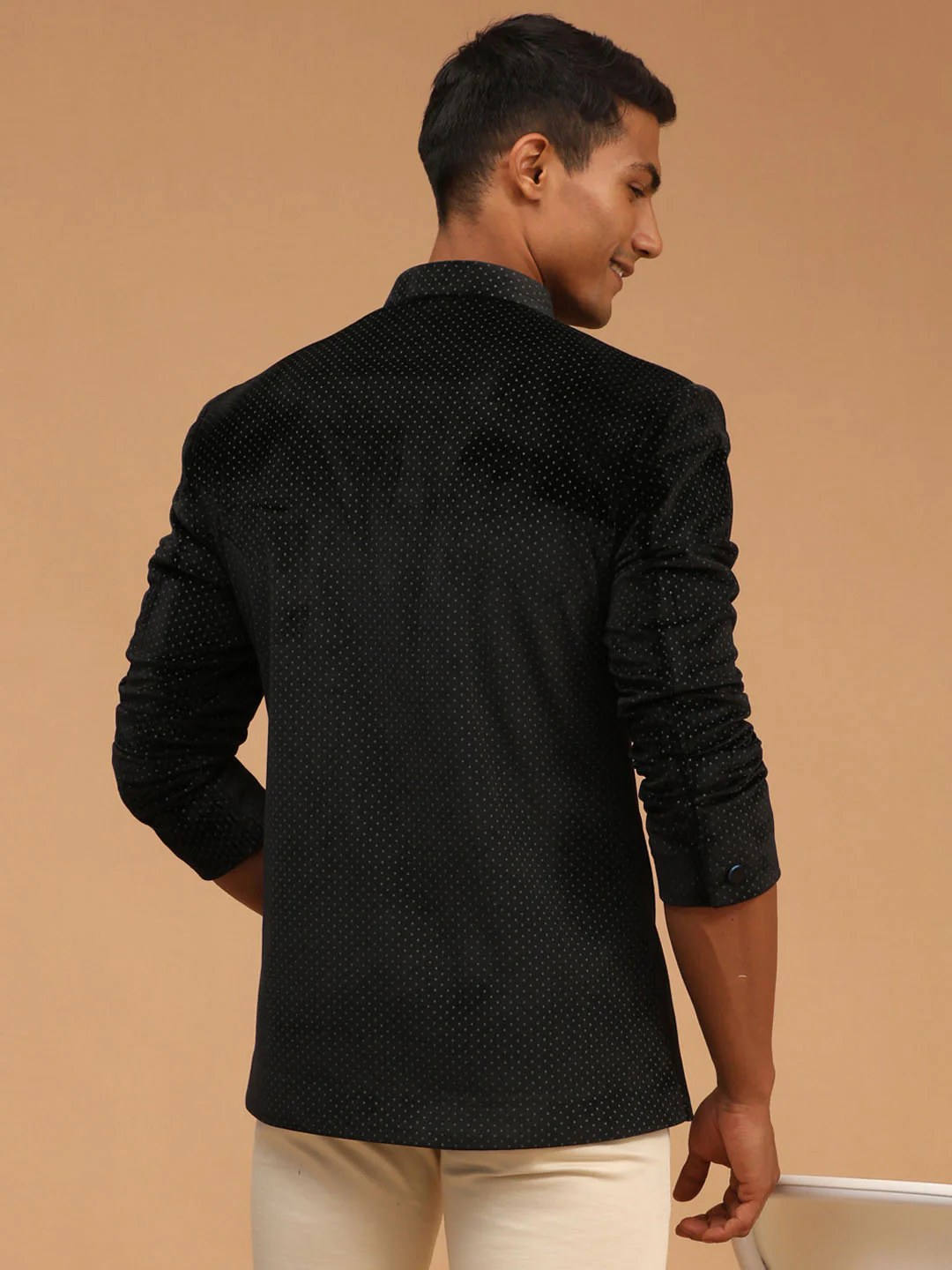 Men's Black Polka Dot Printed Velvet Jodhpuri - Image 3