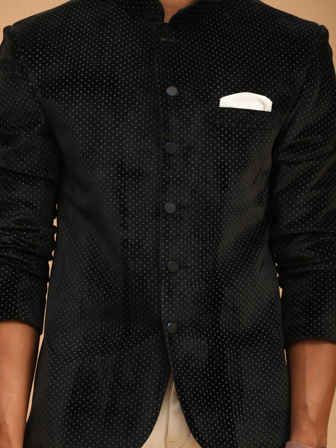 Men's Black Polka Dot Printed Velvet Jodhpuri - Image 4