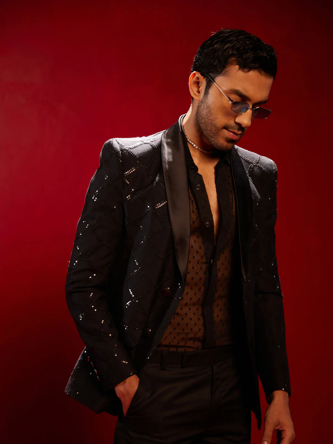 Men's Black Embellished Blazer - Image 5