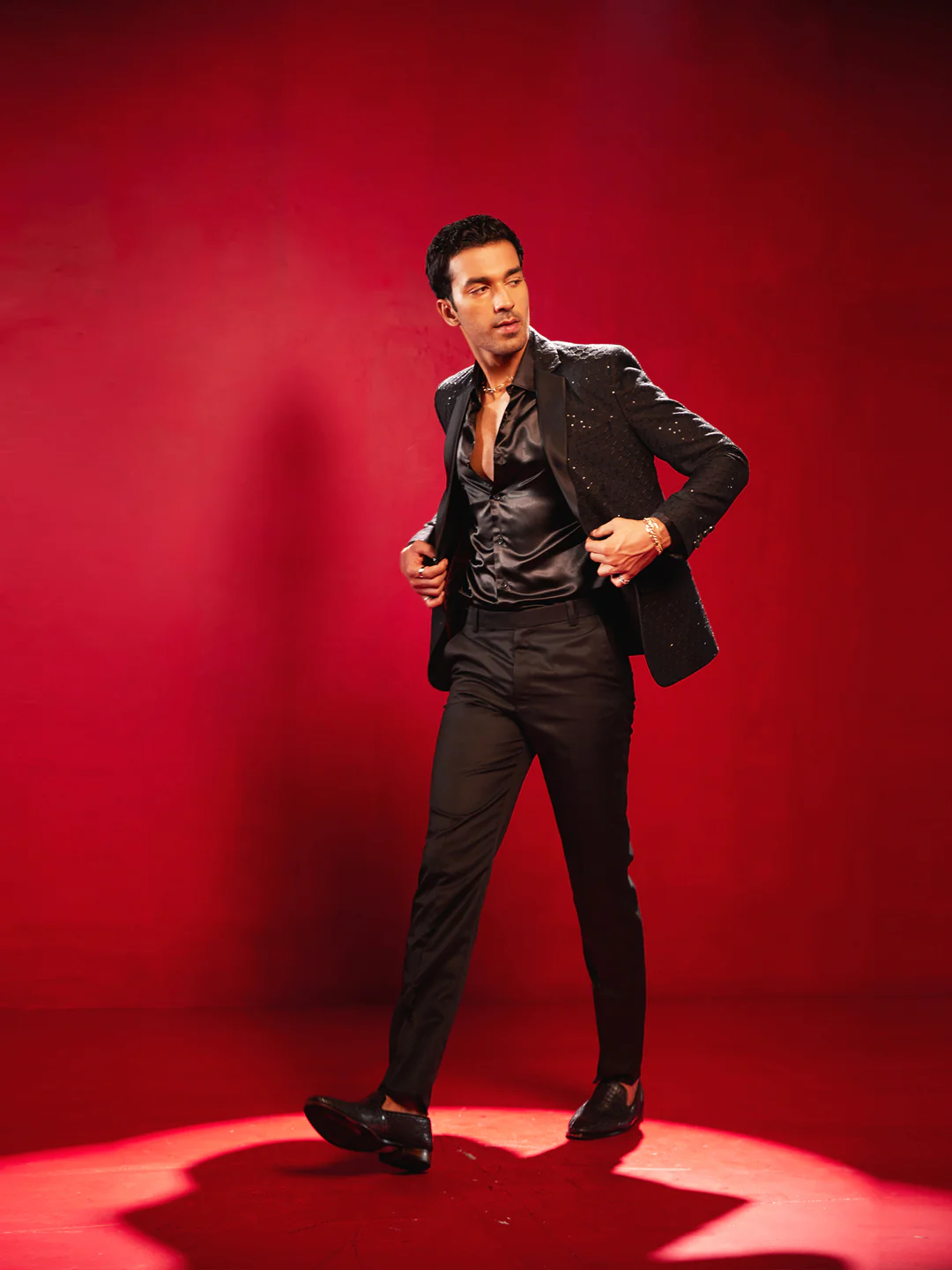 Men's Black Georgette Embroidered Blazer - Image 3