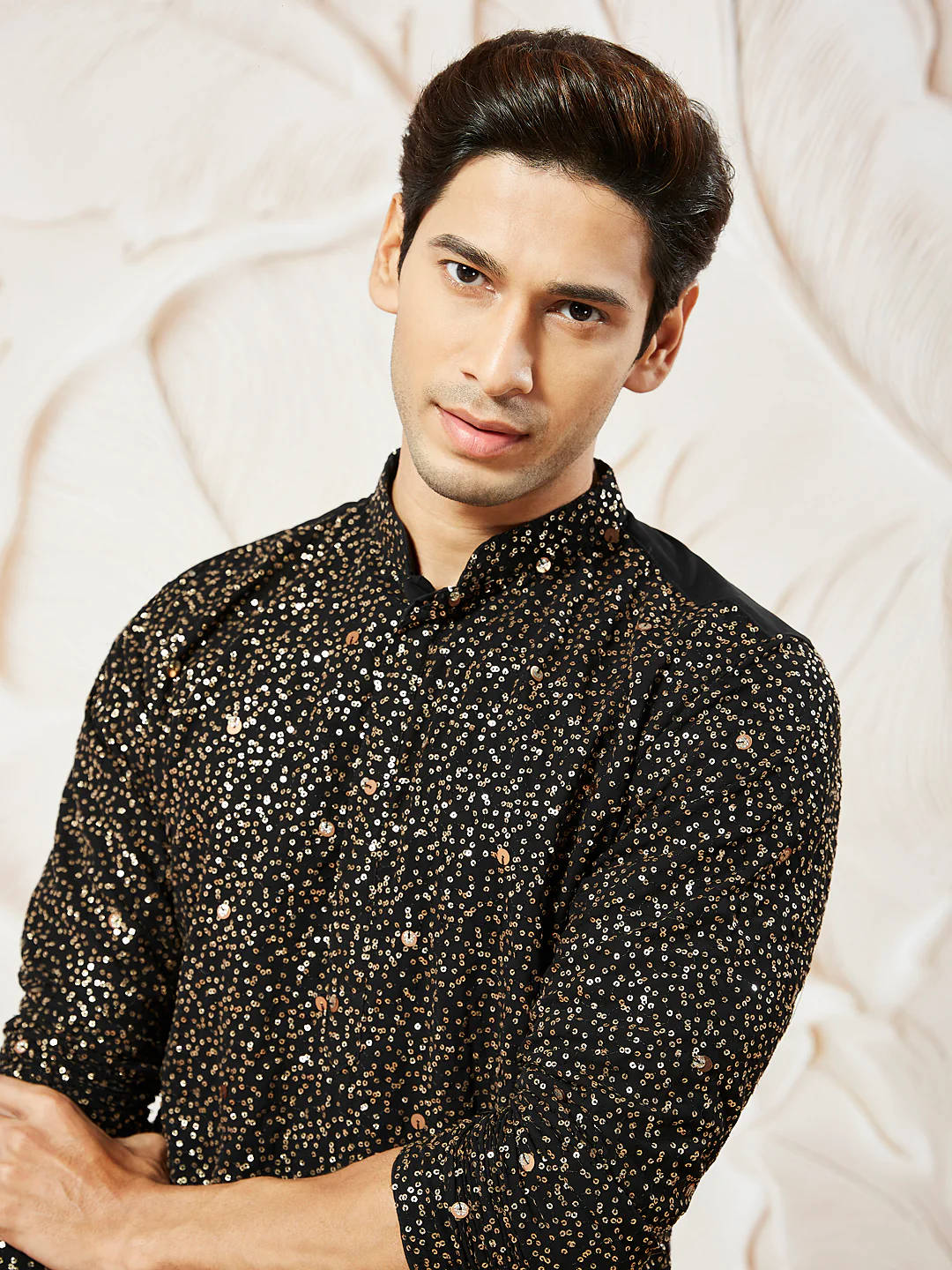 Men's Black Georgette Zari With Sequins Worked Kurta Patiala Set - Image 3