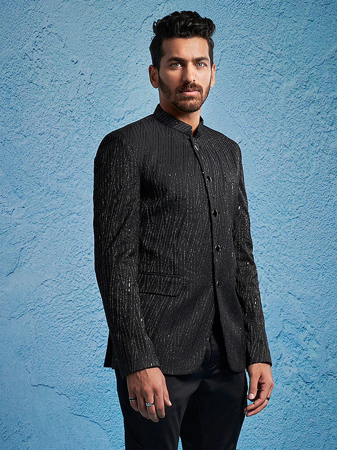 Men's Black Sequined Jodhpuri - Image 3