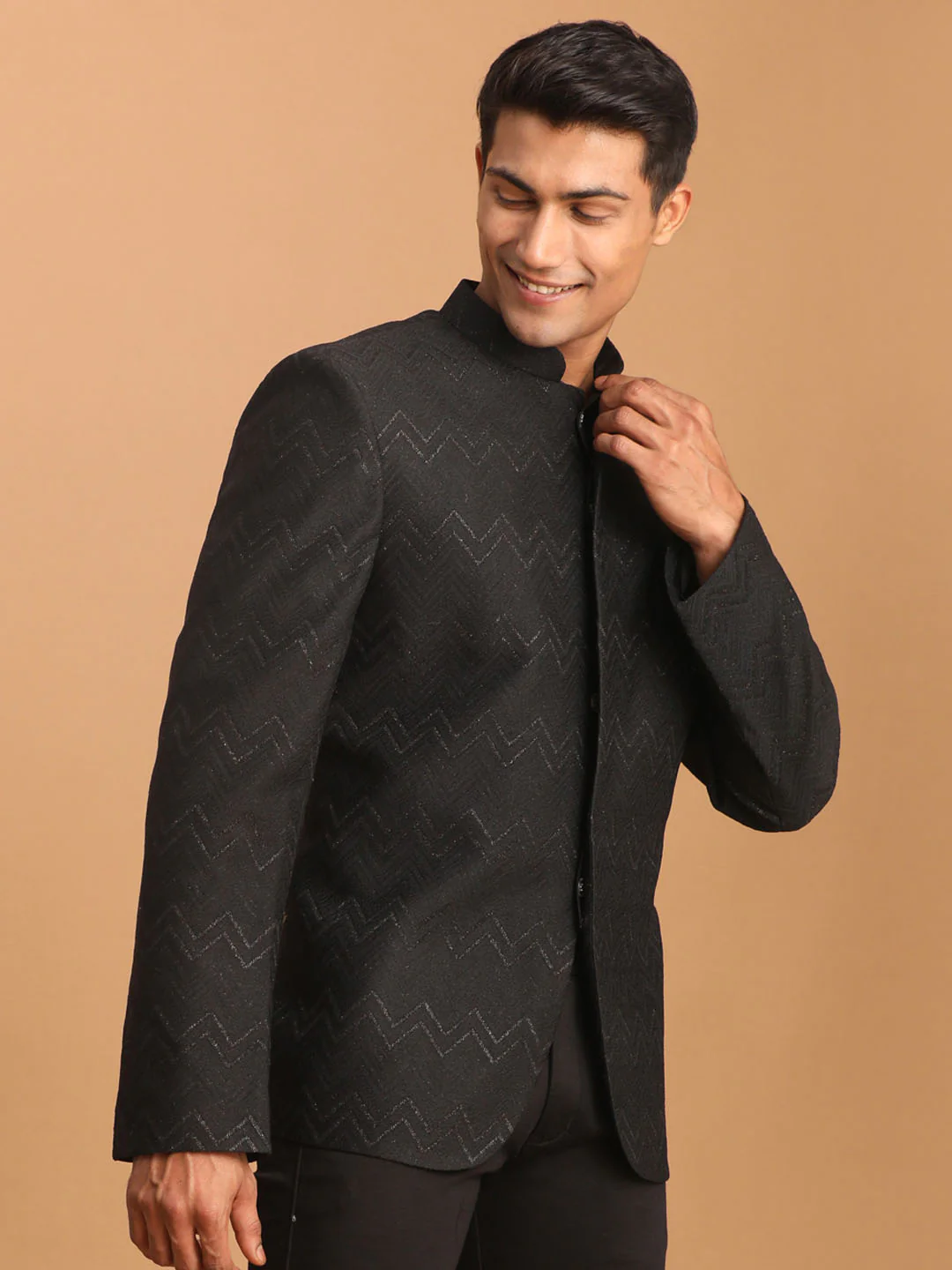 Men's Black Silk Blend Glitter Zig Zag Jodhpuri - Image 2