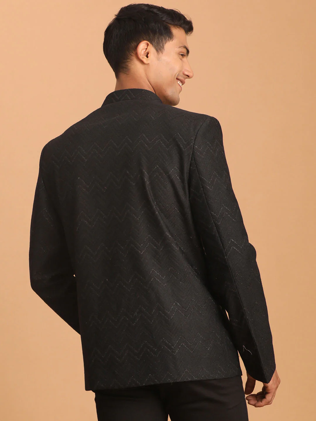 Men's Black Silk Blend Glitter Zig Zag Jodhpuri - Image 3