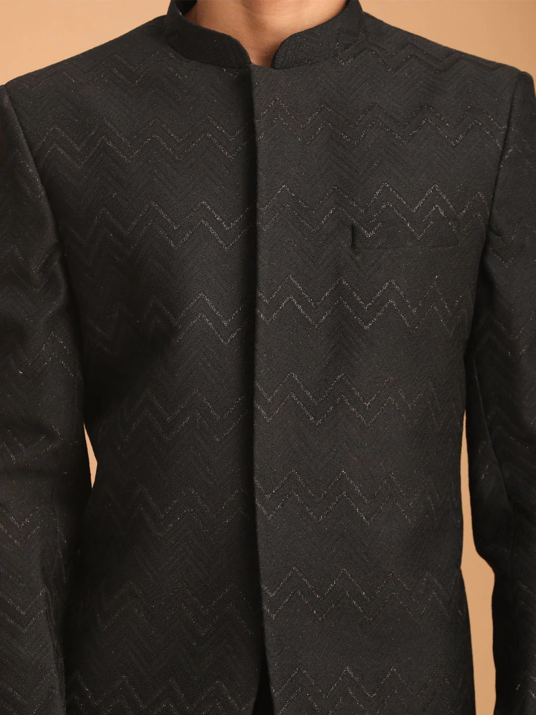 Men's Black Silk Blend Glitter Zig Zag Jodhpuri - Image 4