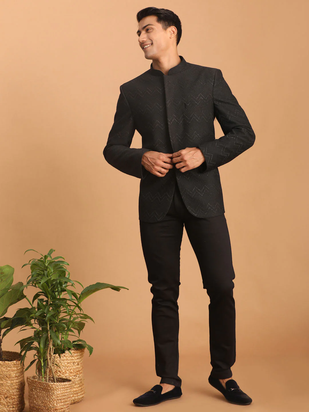 Men's Black Silk Blend Glitter Zig Zag Jodhpuri - Image 5