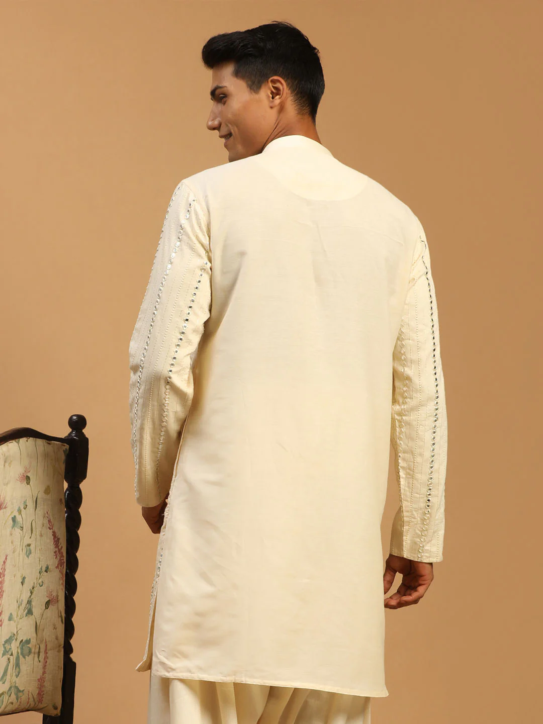 Men's Cream Mirror Kurta - Image 3