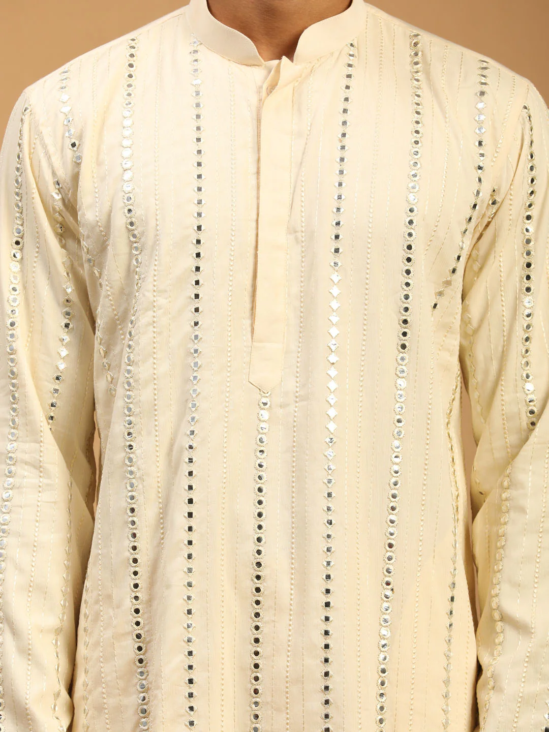 Men's Cream Mirror Kurta - Image 4