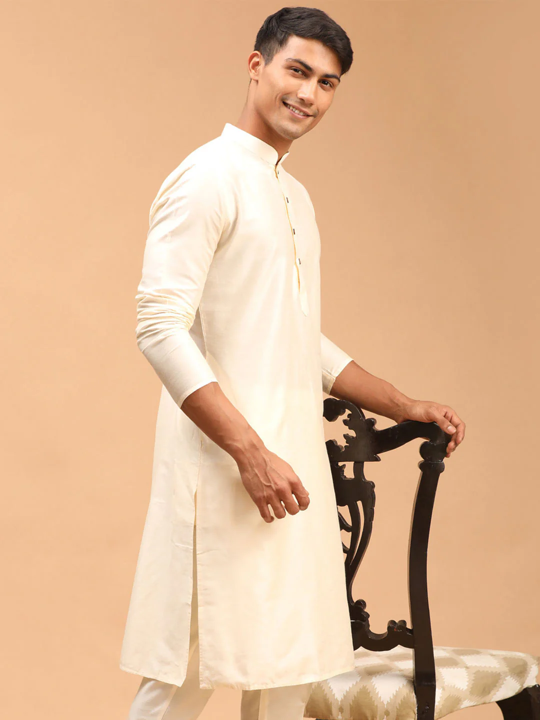 Men's Cream Viscose Kurta - Image 2