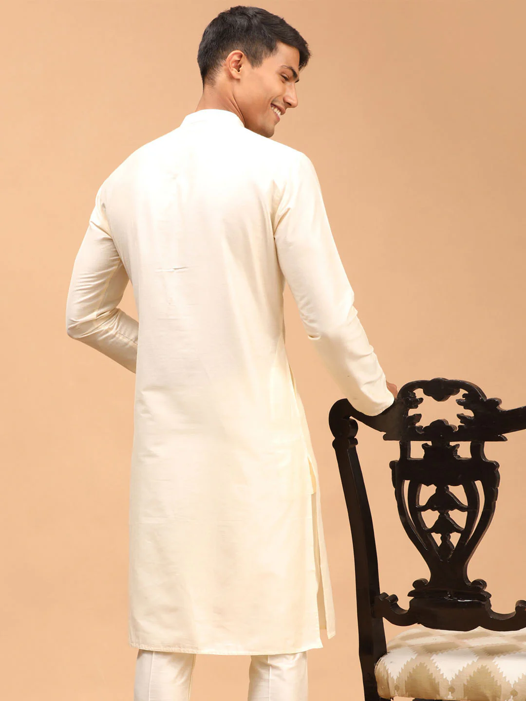 Men's Cream Viscose Kurta - Image 3