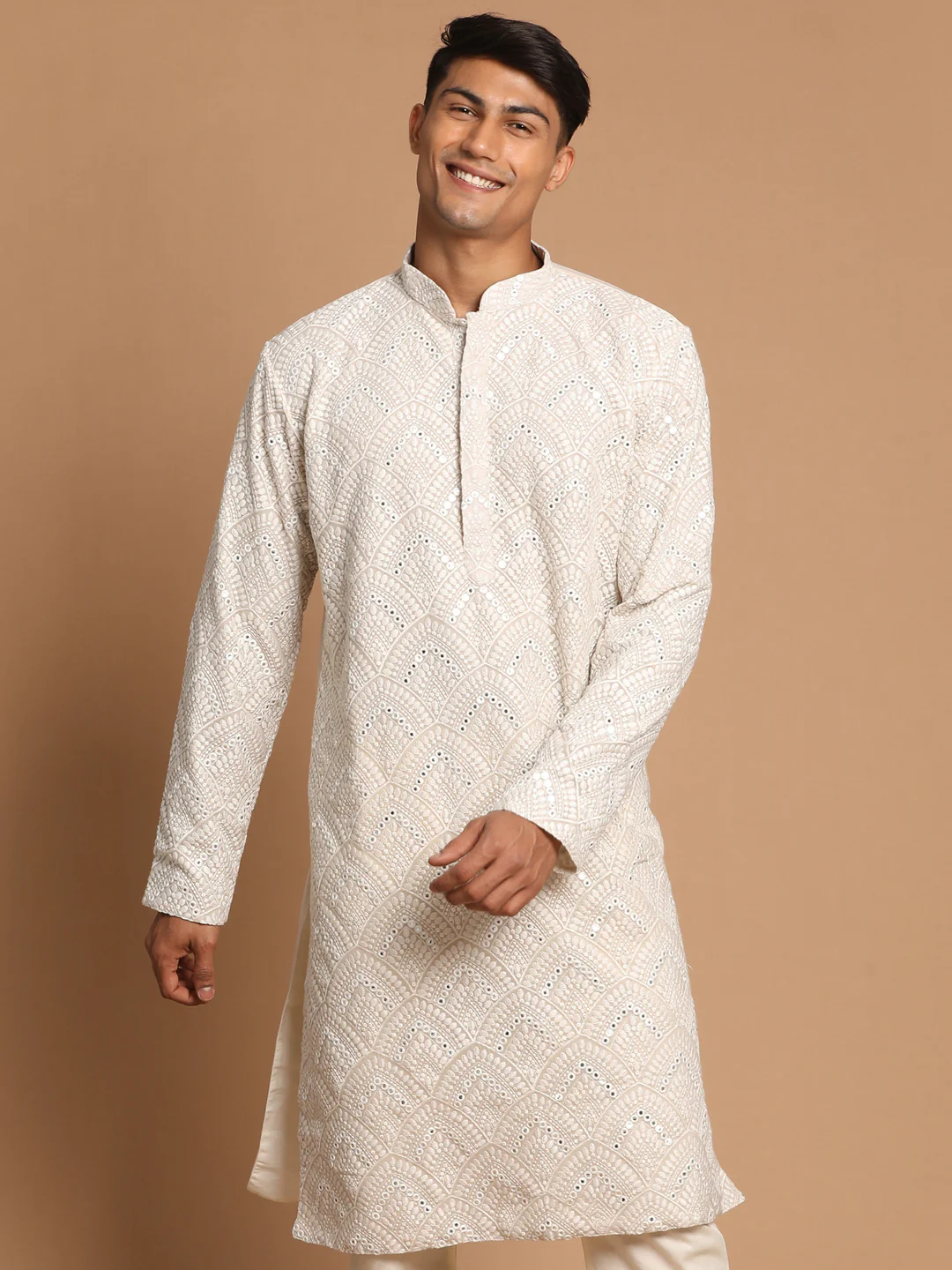 Men's Gray Ethnic Mirror Kurta - Image 2
