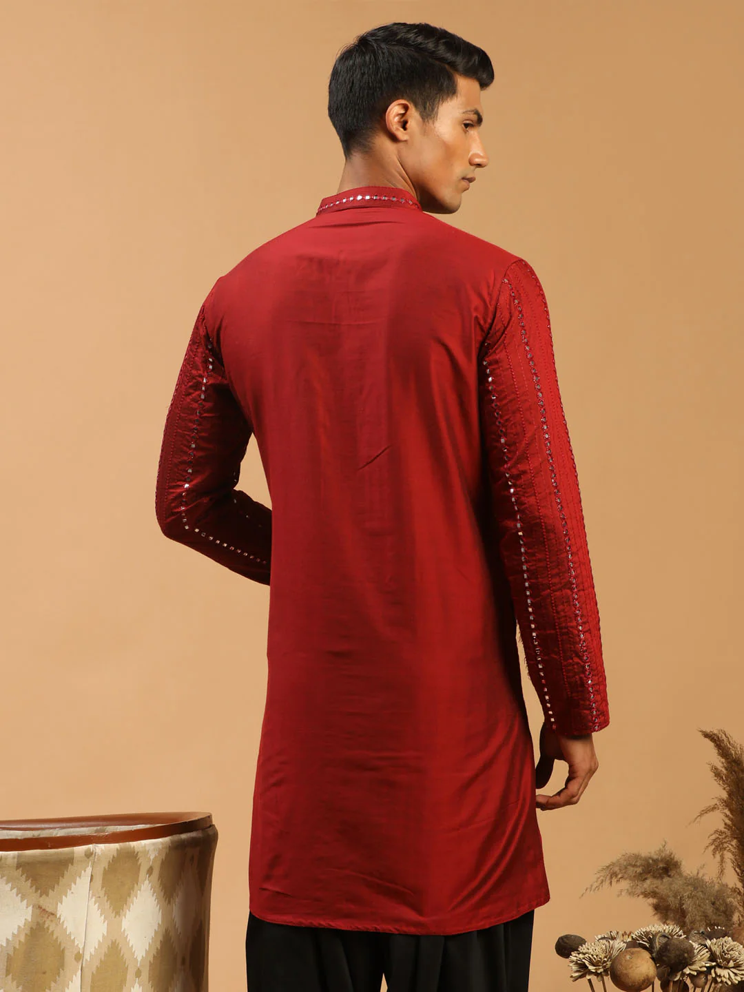 Men's Maroon Mirror Kurta - Image 3
