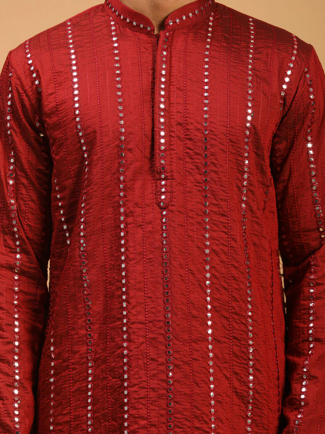 Men's Maroon Mirror Kurta - Image 4