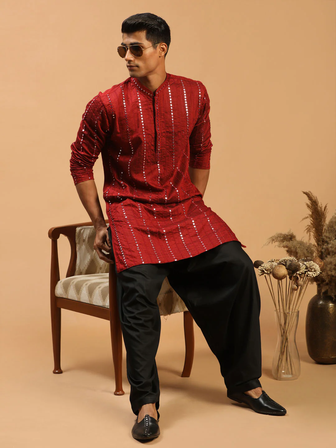 Men's Maroon Mirror Kurta - Image 5