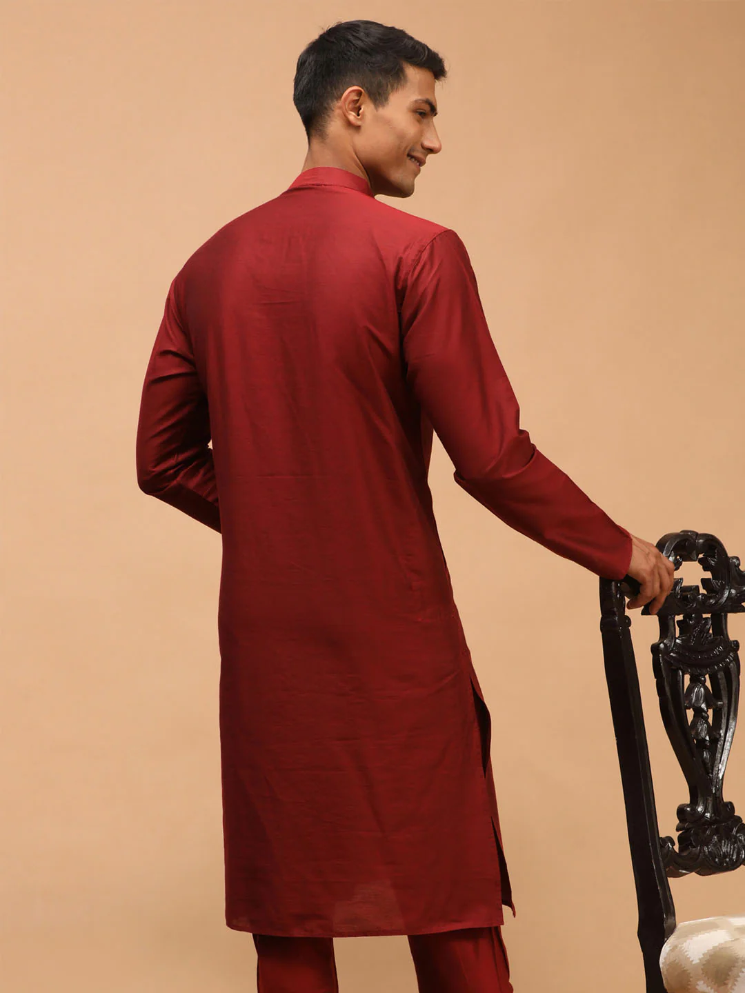 Men's Maroon Viscose Kurta - Image 3