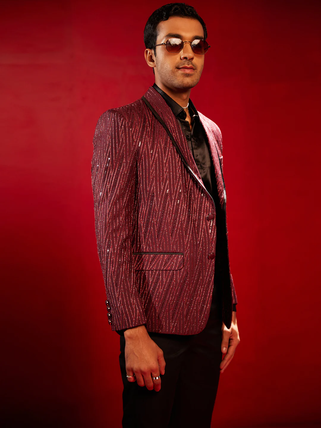 Men's Maroon Silk Blend Blazer - Image 3