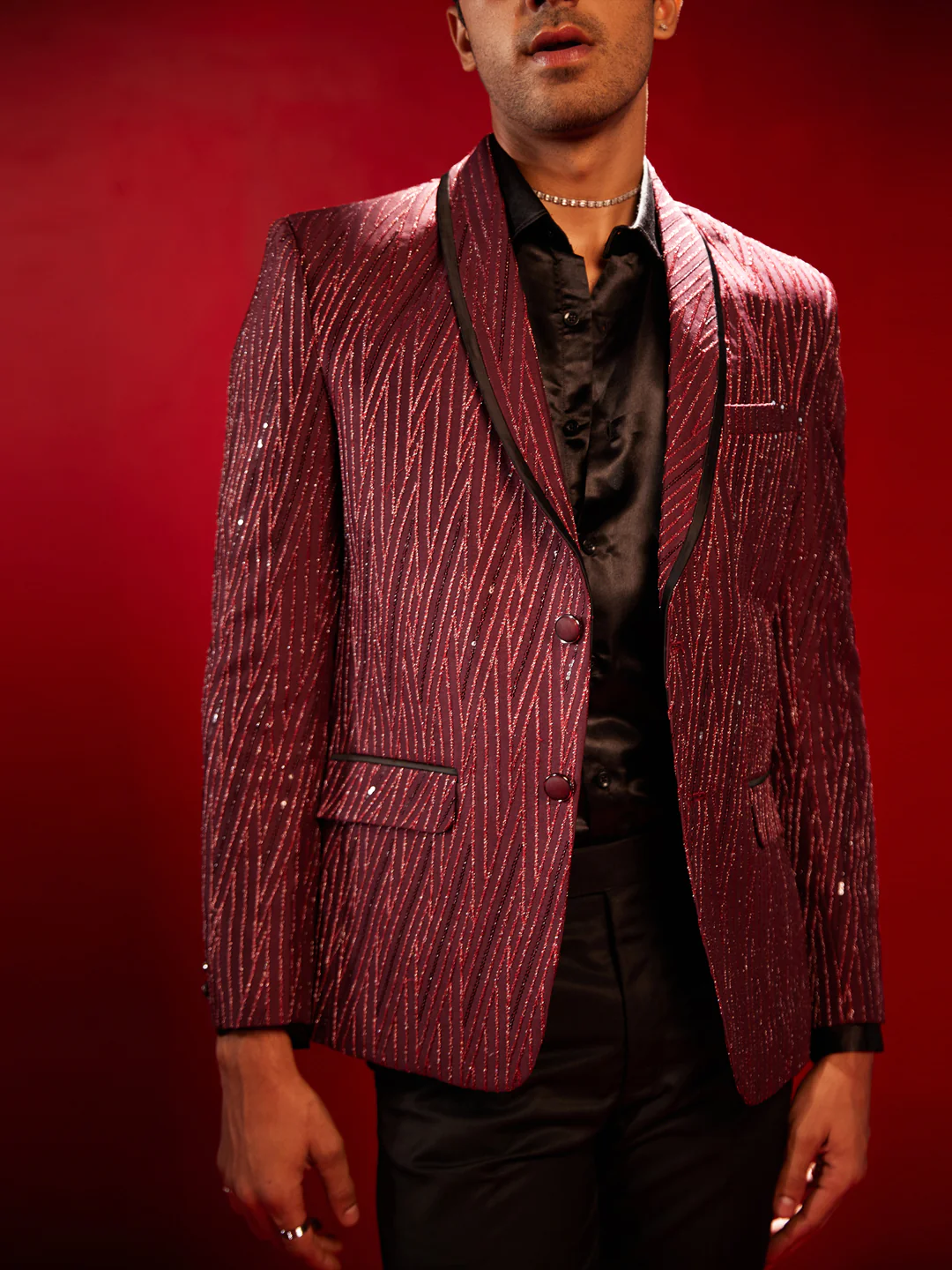 Men's Maroon Silk Blend Blazer - Image 5