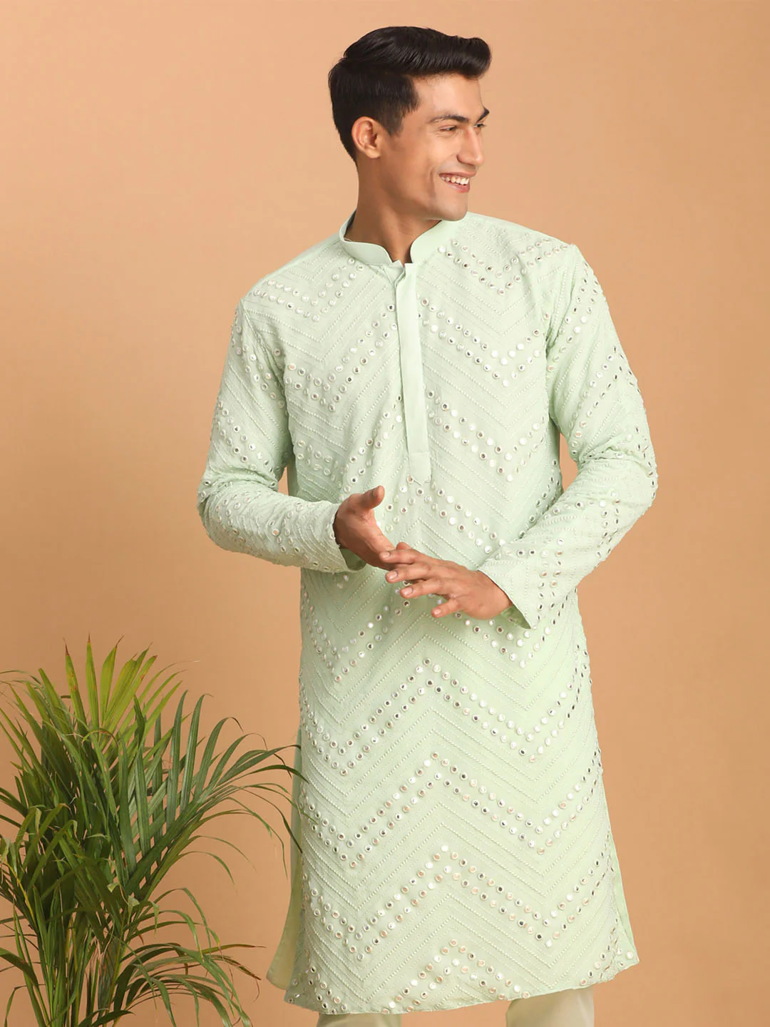 Men's Mint Green Mirror Kurta - Image 2